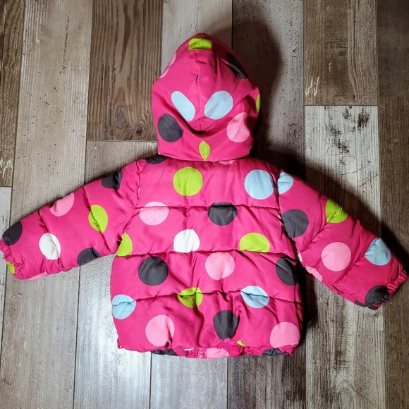 Crazy 8 Toddler Girls Pink Polka Dot Puffer Coat Size 12-24 Months - Picture 6 of 7